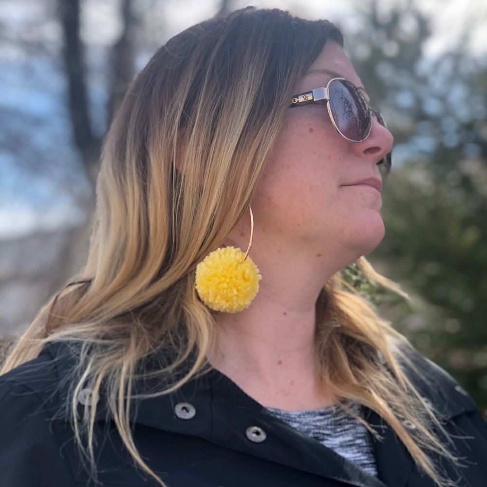 Trendy Yellow Pom-Pom Earrings 